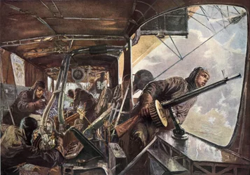 Im Heck eines Zeppelins nach einem erfolgreichen Angriff auf England